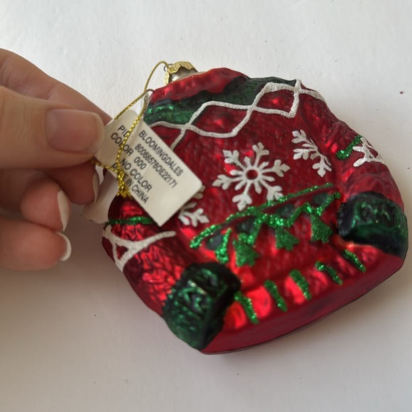 *NEW* BLOOMINGDALES RED CHRISTMAS SWEATER GLASS ORNAMENT - Picture 4 of 4